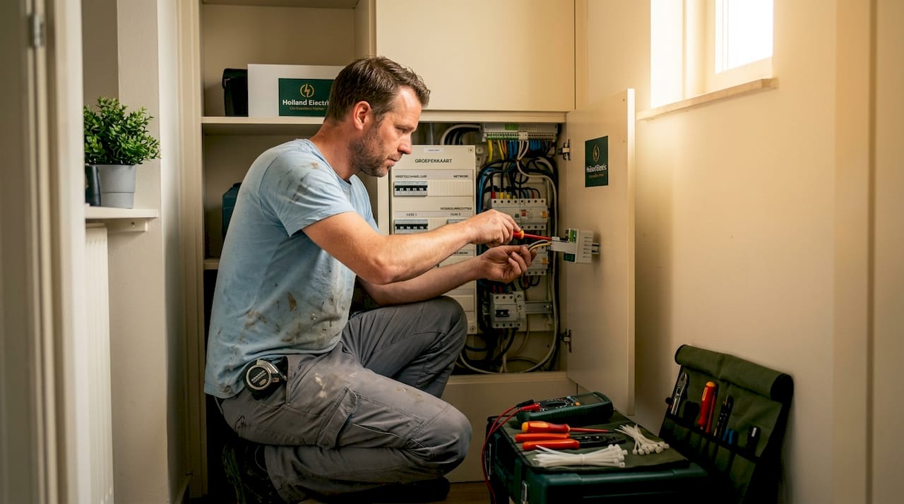 Elektricien plaatst nieuwe groepenkast in huis